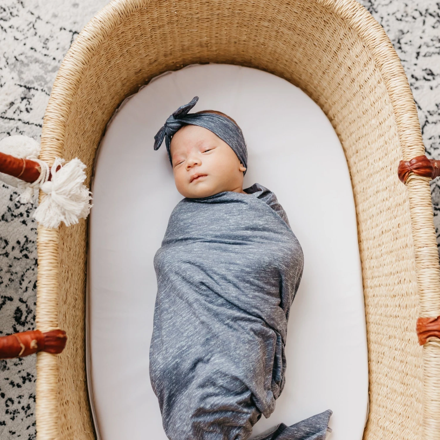 Copper Pearl Knit Swaddle Blanket | Denim 4 Copper Pearl Knit Swaddle Blanket | Denim - Image 2