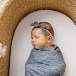 Copper Pearl Ribbon Nylon Bow | Denim -The Baby's Crib CPHHJ21ACWEB 94