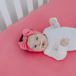 Copper Pearl Knit Headband Bow | Flamingo -The Baby's Crib CPJune23ACweb 341copy