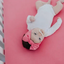 Copper Pearl Knit Headband Bow | Flamingo -The Baby's Crib CPJune23ACweb 344copy