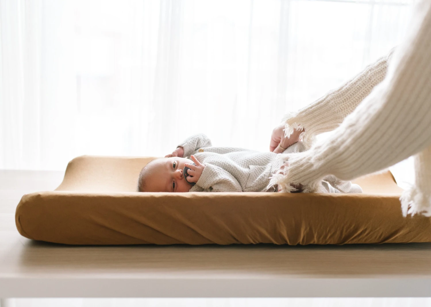 Copper Pearl Premium Knit Diaper Changing Pad Cover | Camel 4 Copper Pearl Premium Knit Diaper Changing Pad Cover | Camel - Image 2