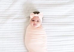 Copper Pearl Knit Headband Bow | Blush -The Baby's Crib DSC 5740copy