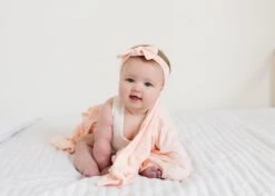 Copper Pearl Knit Headband Bow | Blush -The Baby's Crib DSC 6498
