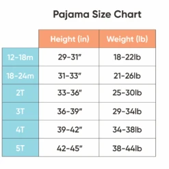 Copper Pearl 2-Piece Long Sleeve Pajama Set | Lucky -The Baby's Crib PJSizeChart 01 be984a08 a053 4373 8465 fb3b981fd4b4