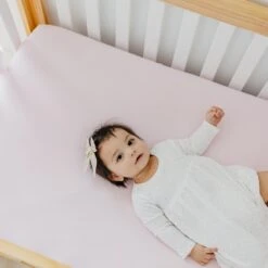 Copper Pearl Premium Knit Fitted Crib Sheet | Blossom -The Baby's Crib lifestyle1